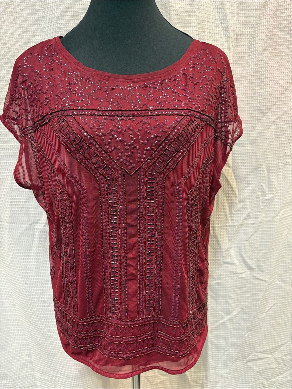 Women's Embellished Burgundy Beaded Top
